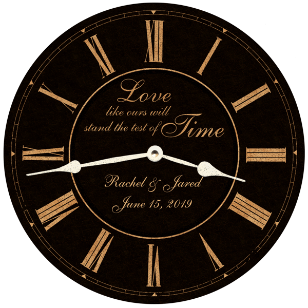 black background test of time custom name wall clock decoration gift rachel and jared 2816