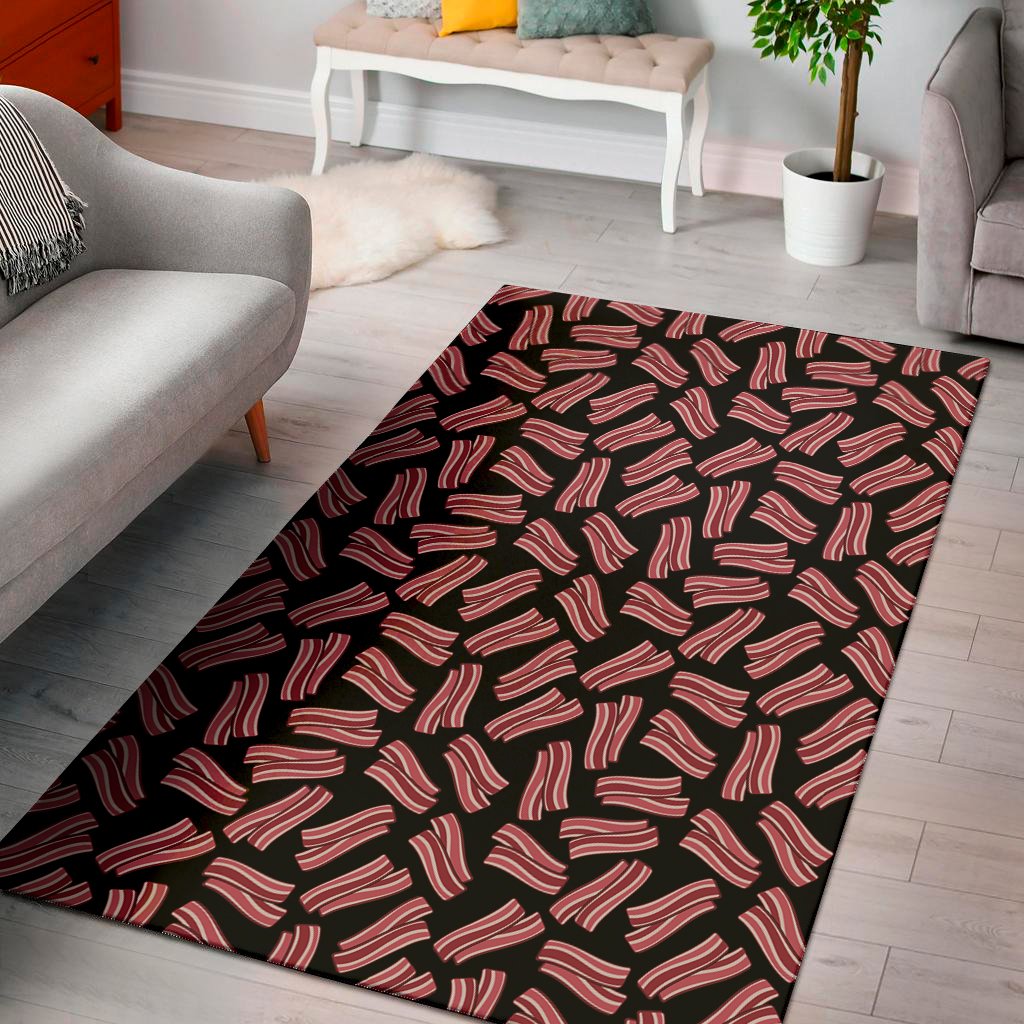 black bacon pattern print area rug floor decor 3809
