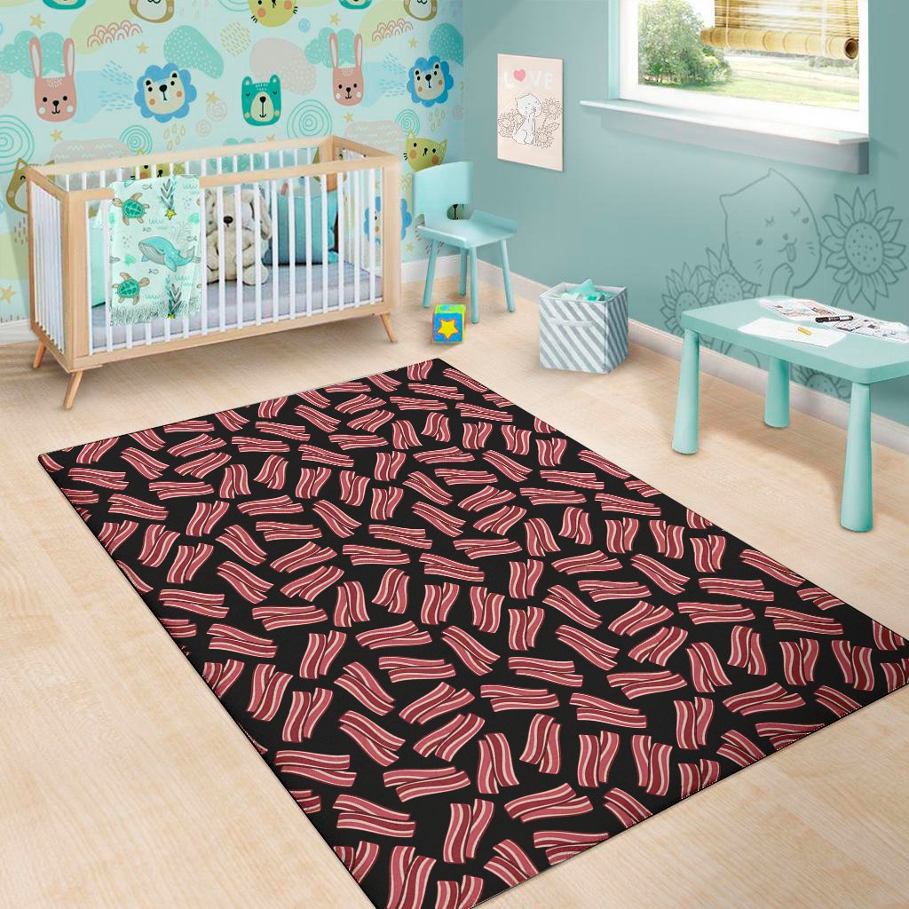 black bacon pattern print area rug floor decor 8393