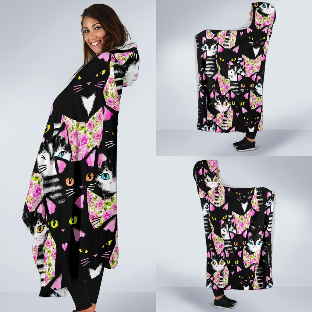 Black Cat Pattern Print Hooded Blanket Cloak Blanket black cat pattern print hooded blanket cloak blanket 4035