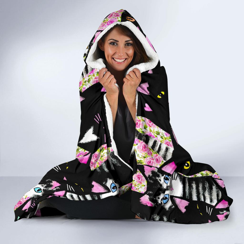 Black Cat Pattern Print Hooded Blanket Cloak Blanket black cat pattern print hooded blanket cloak blanket 6111