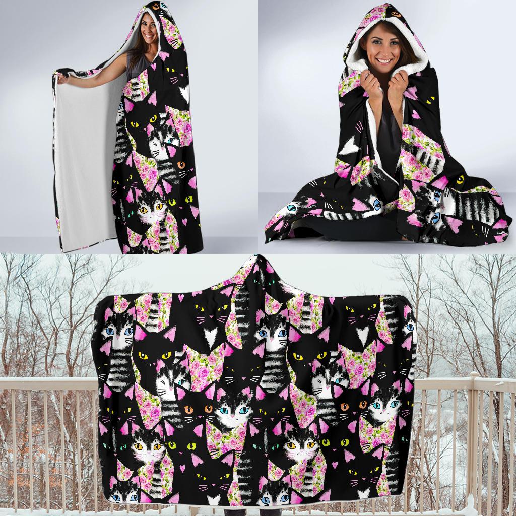 Black Cat Pattern Print Hooded Blanket Cloak Blanket black cat pattern print hooded blanket cloak blanket 6350