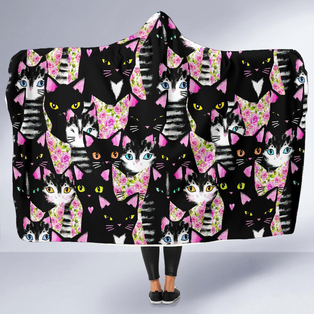 Black Cat Pattern Print Hooded Blanket Cloak Blanket black cat pattern print hooded blanket cloak blanket 6776