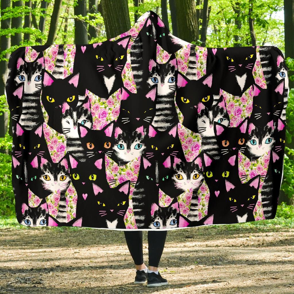 Black Cat Pattern Print Hooded Blanket Cloak Blanket black cat pattern print hooded blanket cloak blanket 8059