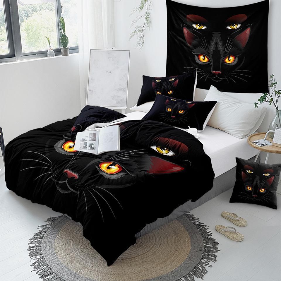 Black Cat With Orange Eyes Duvet Cover Bedding Set black cat with orange eyes duvet cover bedding set 2876