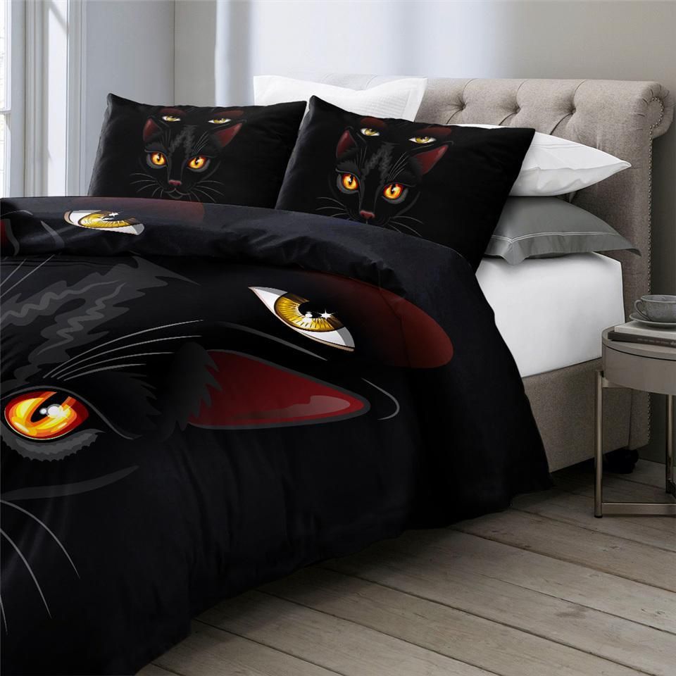 Black Cat With Orange Eyes Duvet Cover Bedding Set black cat with orange eyes duvet cover bedding set 3335