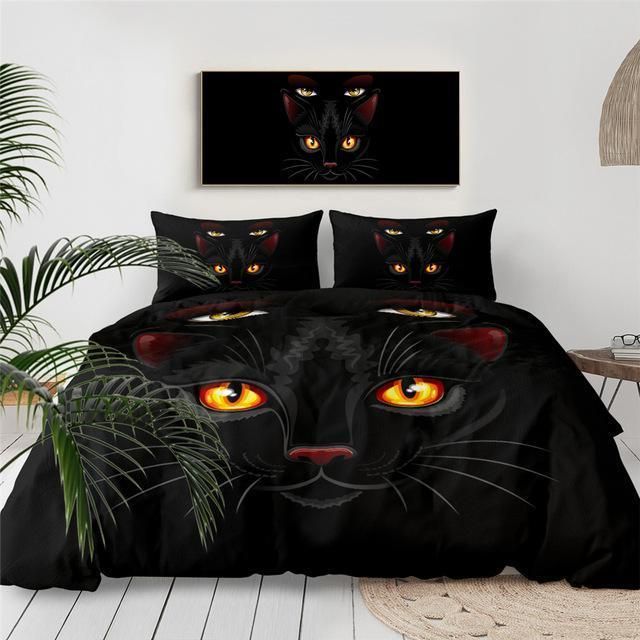 Black Cat With Orange Eyes Duvet Cover Bedding Set black cat with orange eyes duvet cover bedding set 4262