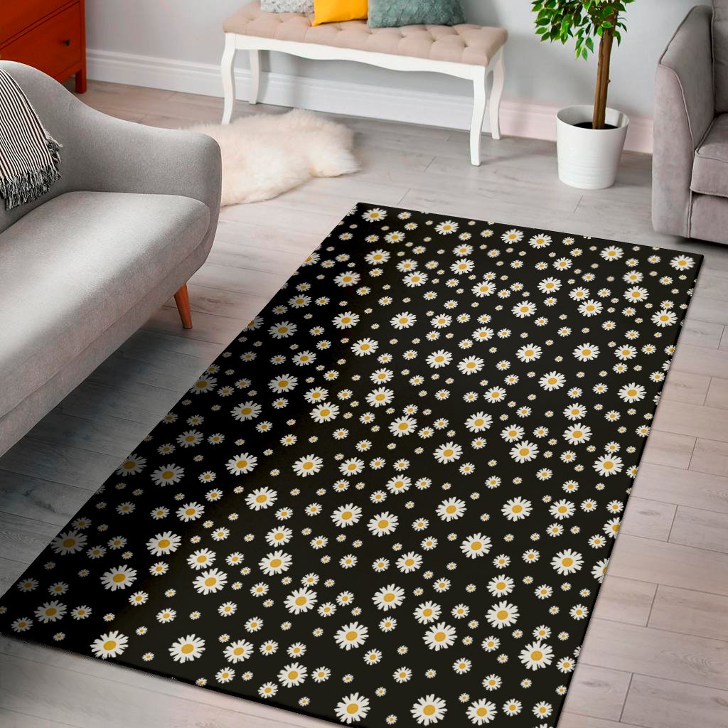 black daisy floral pattern print area rug floor decor 1225