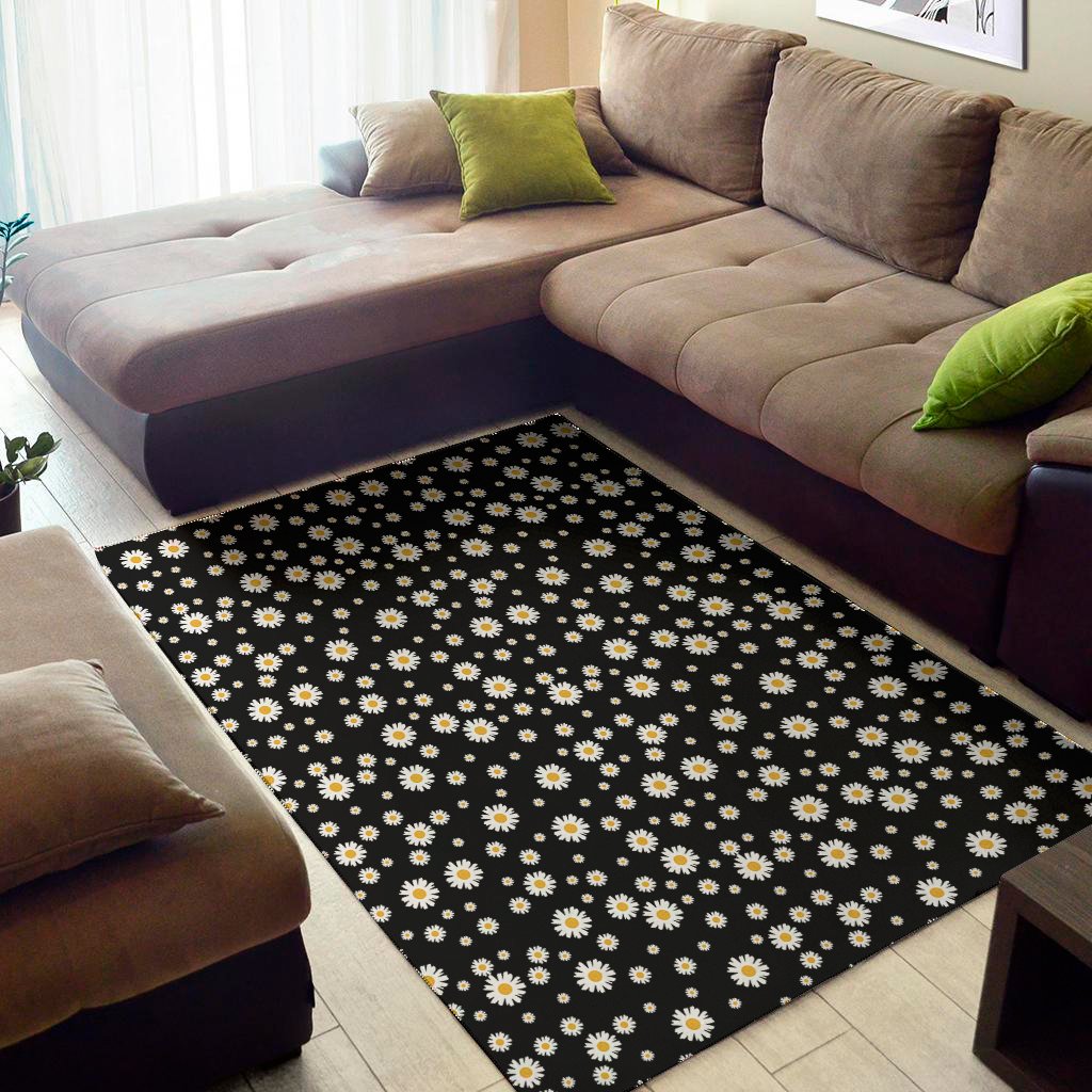 black daisy floral pattern print area rug floor decor 3682