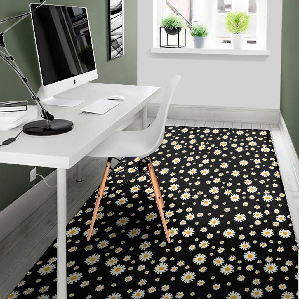 black daisy floral pattern print area rug floor decor 7267