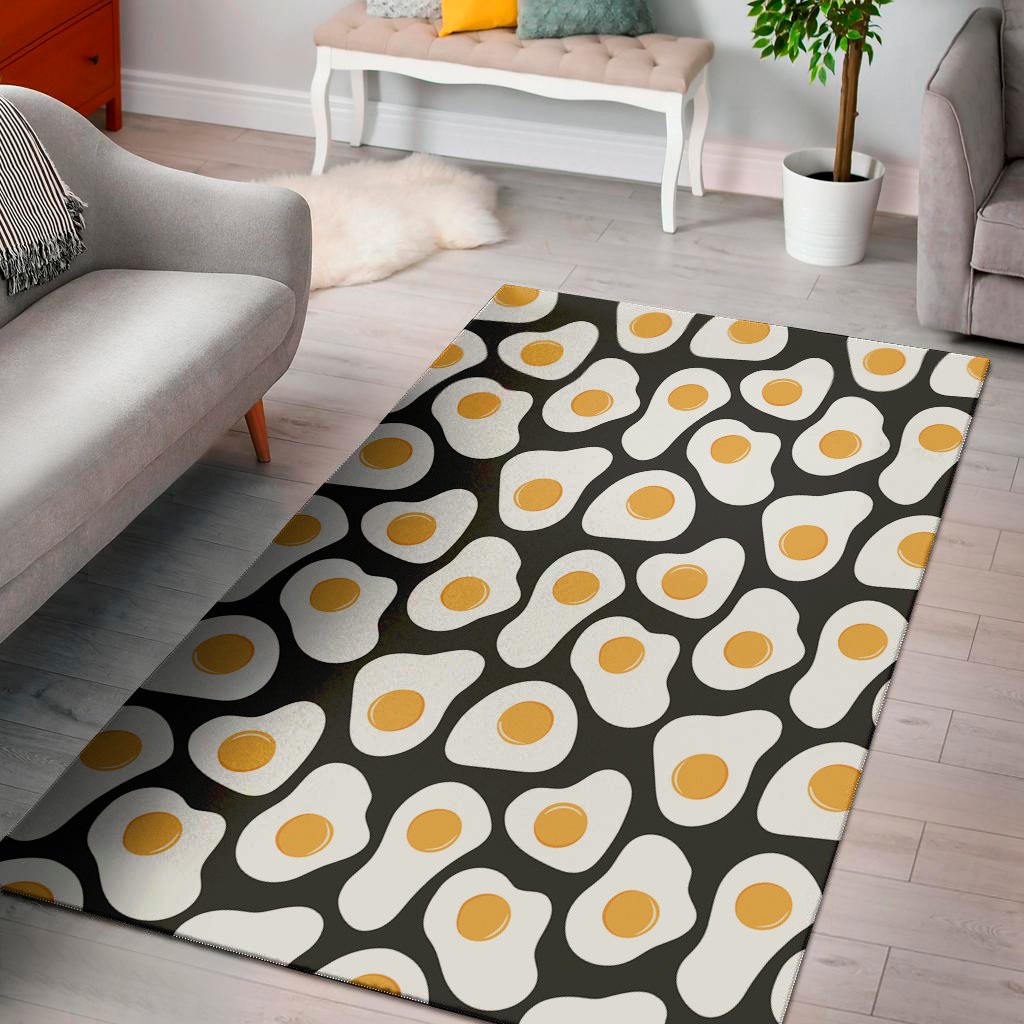 black fried eggs pattern print area rug floor decor 2814
