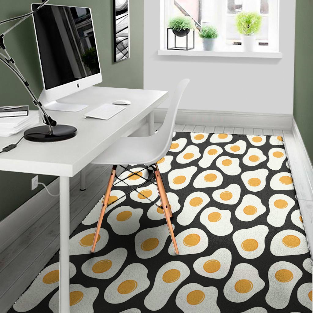 black fried eggs pattern print area rug floor decor 4462