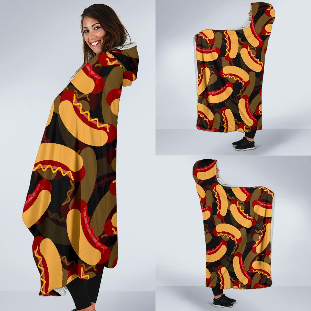 Black Hot Dog Pattern Print Hooded Blanket Cloak Blanket black hot dog pattern print hooded blanket cloak blanket 4704