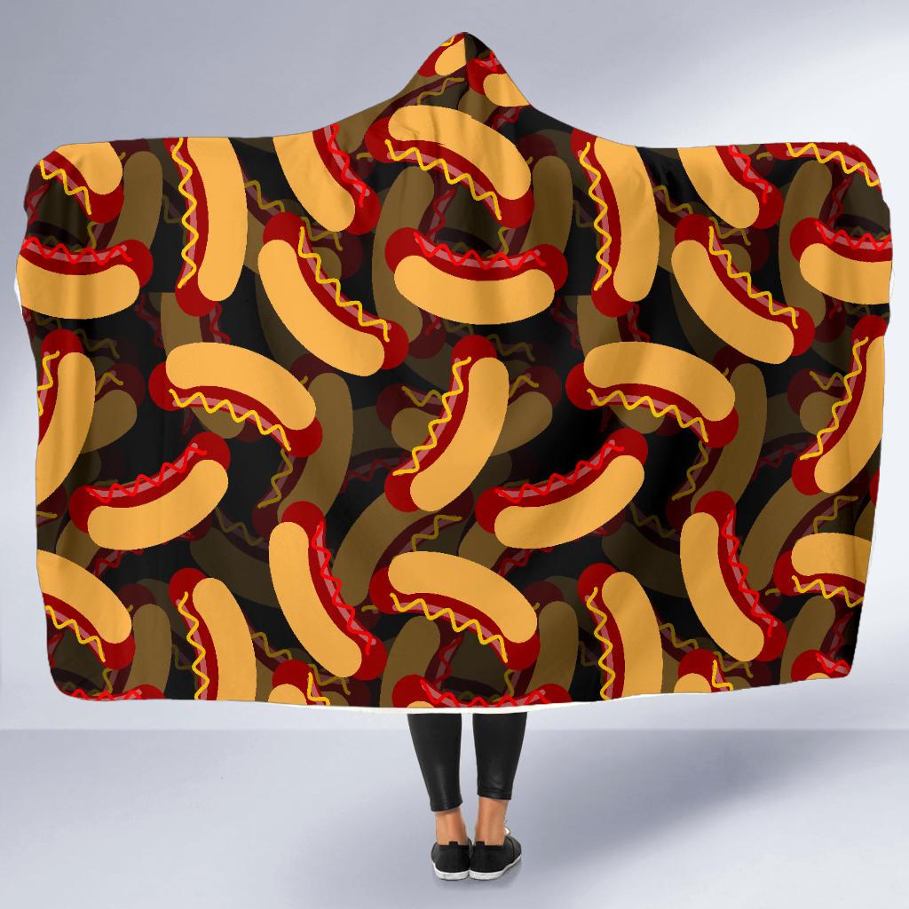 Black Hot Dog Pattern Print Hooded Blanket Cloak Blanket black hot dog pattern print hooded blanket cloak blanket 5416