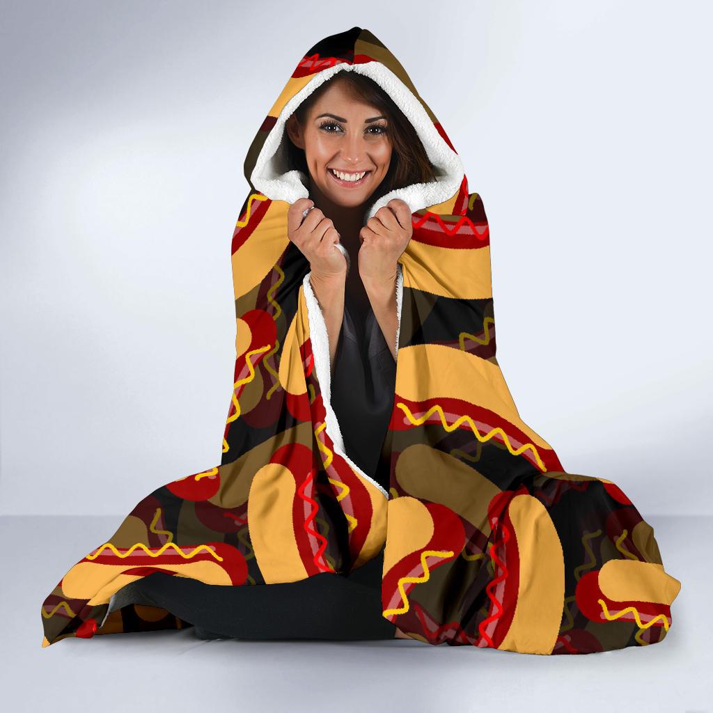 Black Hot Dog Pattern Print Hooded Blanket Cloak Blanket black hot dog pattern print hooded blanket cloak blanket 6804