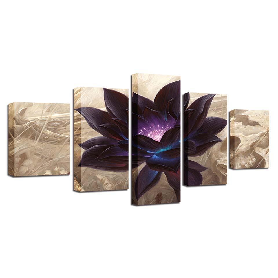 black lotus abstract flower nature 5 panel canvas art wall decor 1805