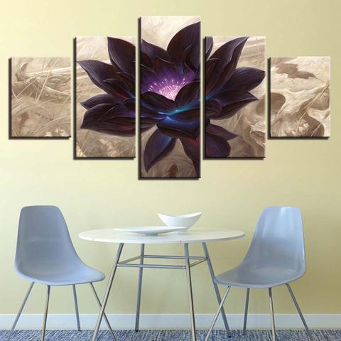 black lotus abstract flower nature 5 panel canvas art wall decor 7190