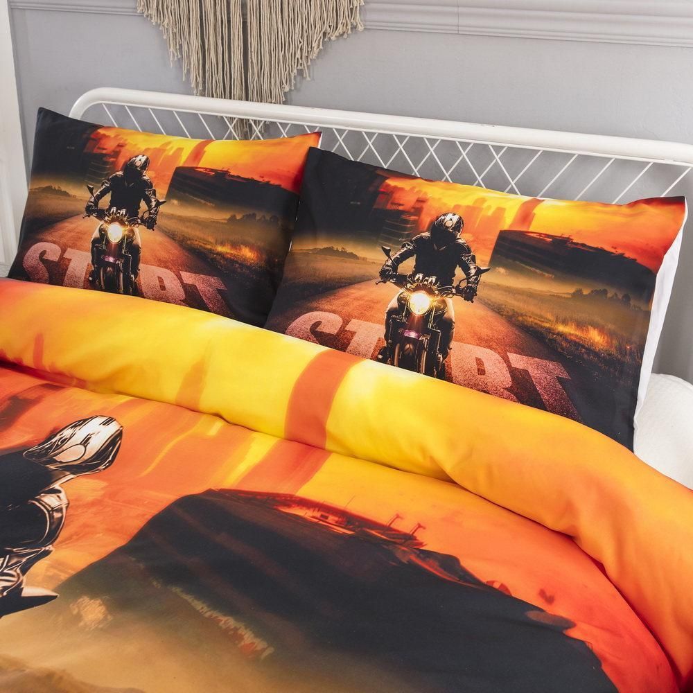 black motorcycle racing over printed bedding set bedroom decor 5358
