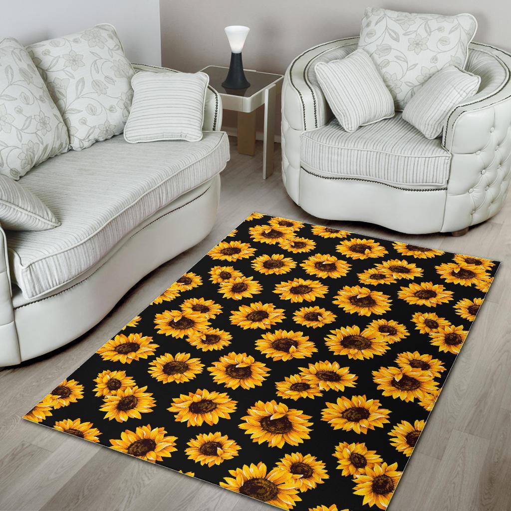 black sunflower pattern print area rug floor decor 2100