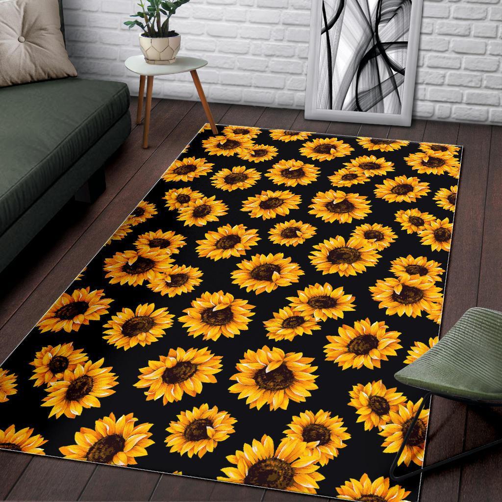 black sunflower pattern print area rug floor decor 2507