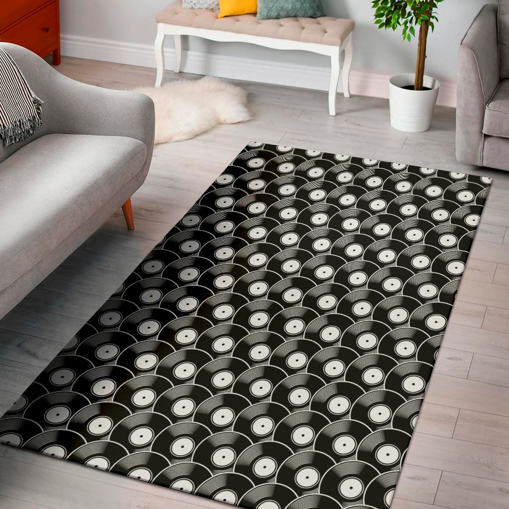 black vinyl record pattern print area rug floor decor 4955