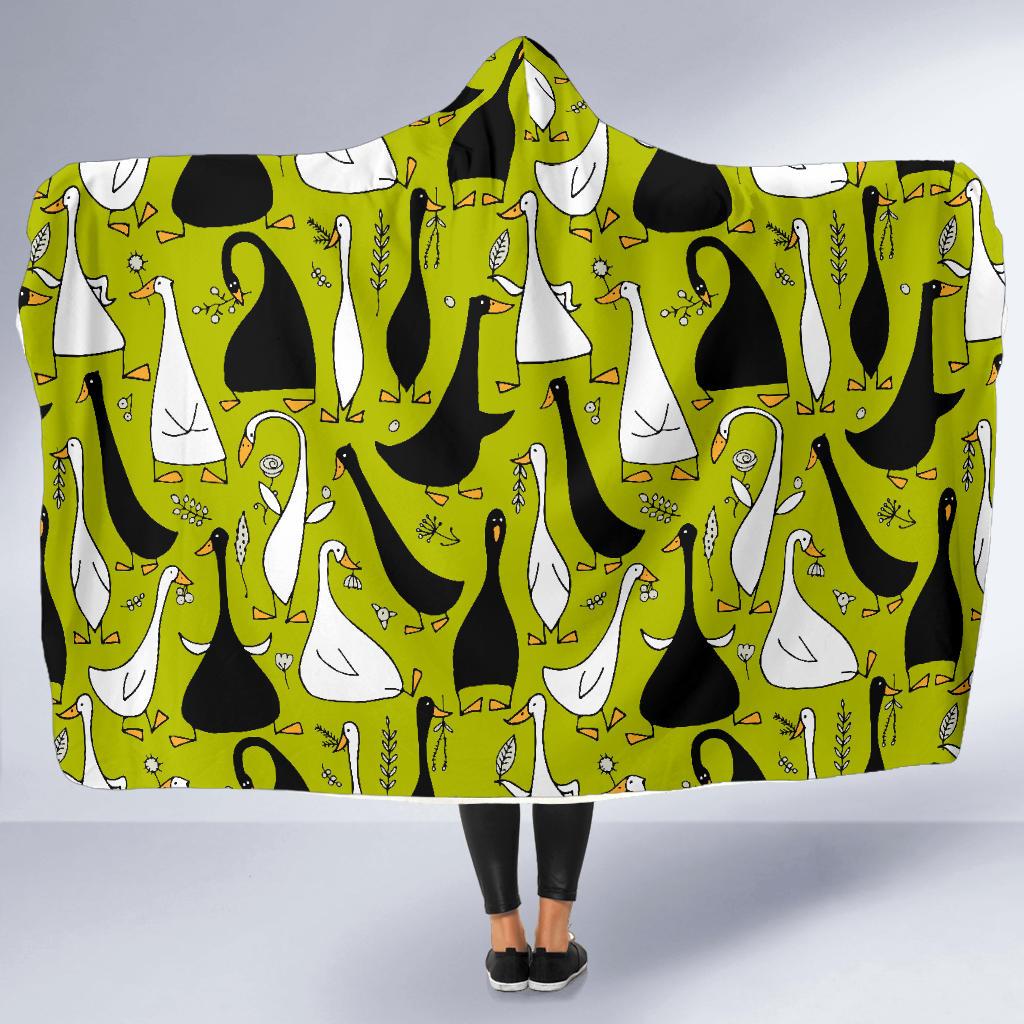 black white duck mallard pattern prin hooded blanket cloak blanket 7021
