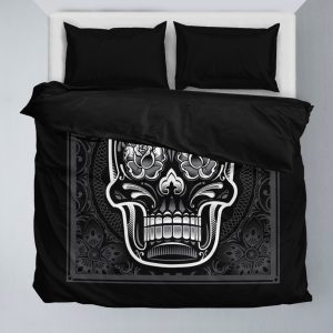 black white skull art duvet cover bedding set 1978