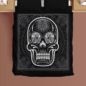 black white skull art duvet cover bedding set 7865