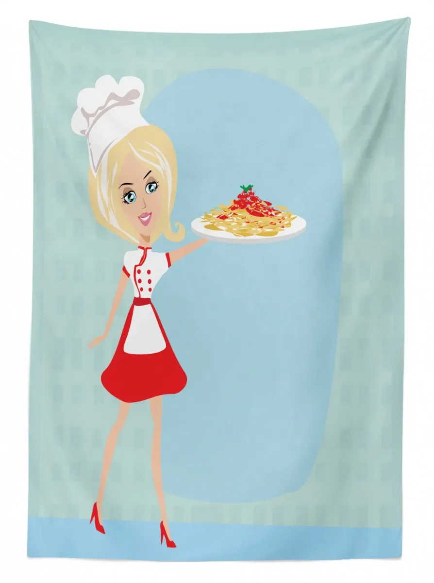 blonde chef with spaghetti 3d printed tablecloth table decor 4431