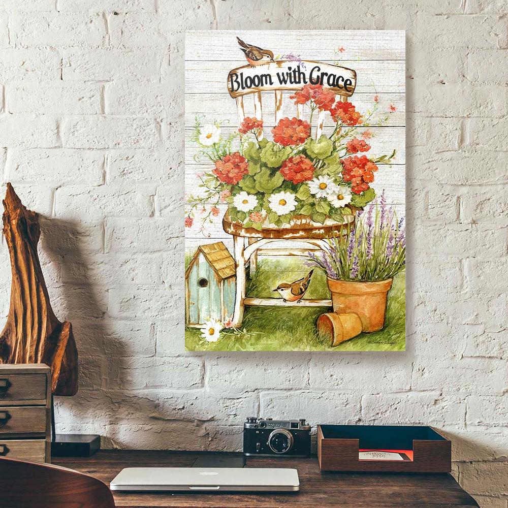 bloom with grace flowers birds garden canvas prints wall art decor 4159
