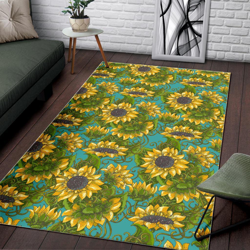 blooming sunflower pattern print area rug floor decor 2181
