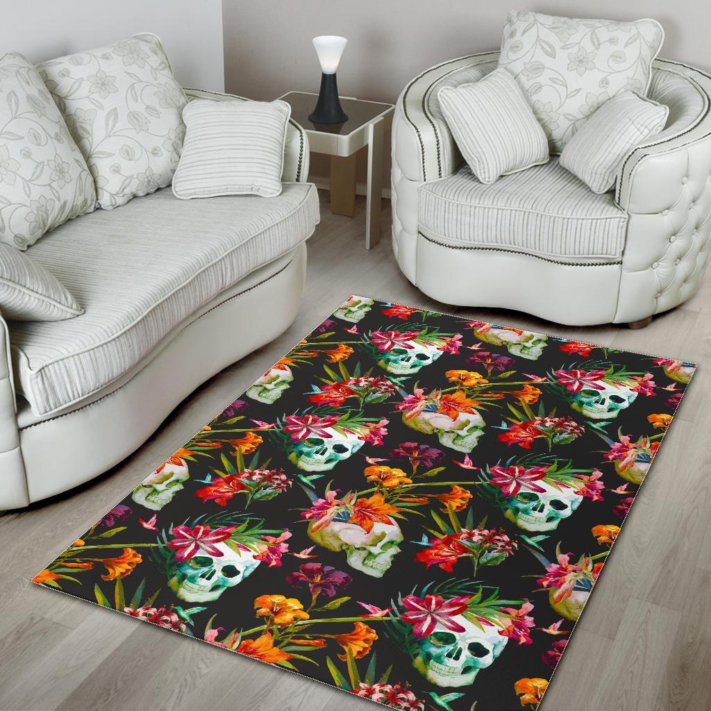 blossom flowers skull pattern print area rug floor decor 3652
