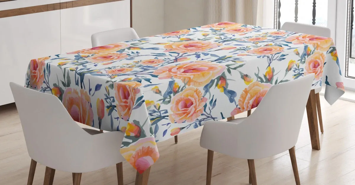 blossoms with aquarelle effect 3d printed tablecloth table decor 5244