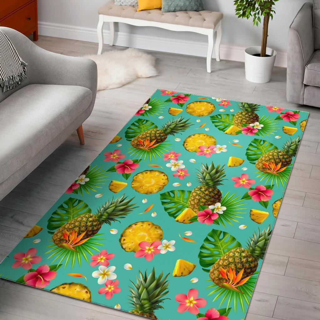 blue aloha pineapple pattern print area rug floor decor 3271