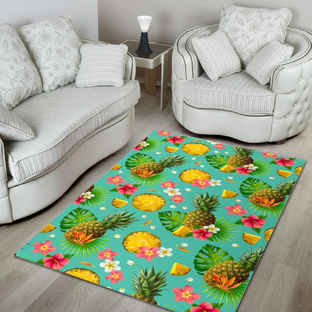 blue aloha pineapple pattern print area rug floor decor 3932