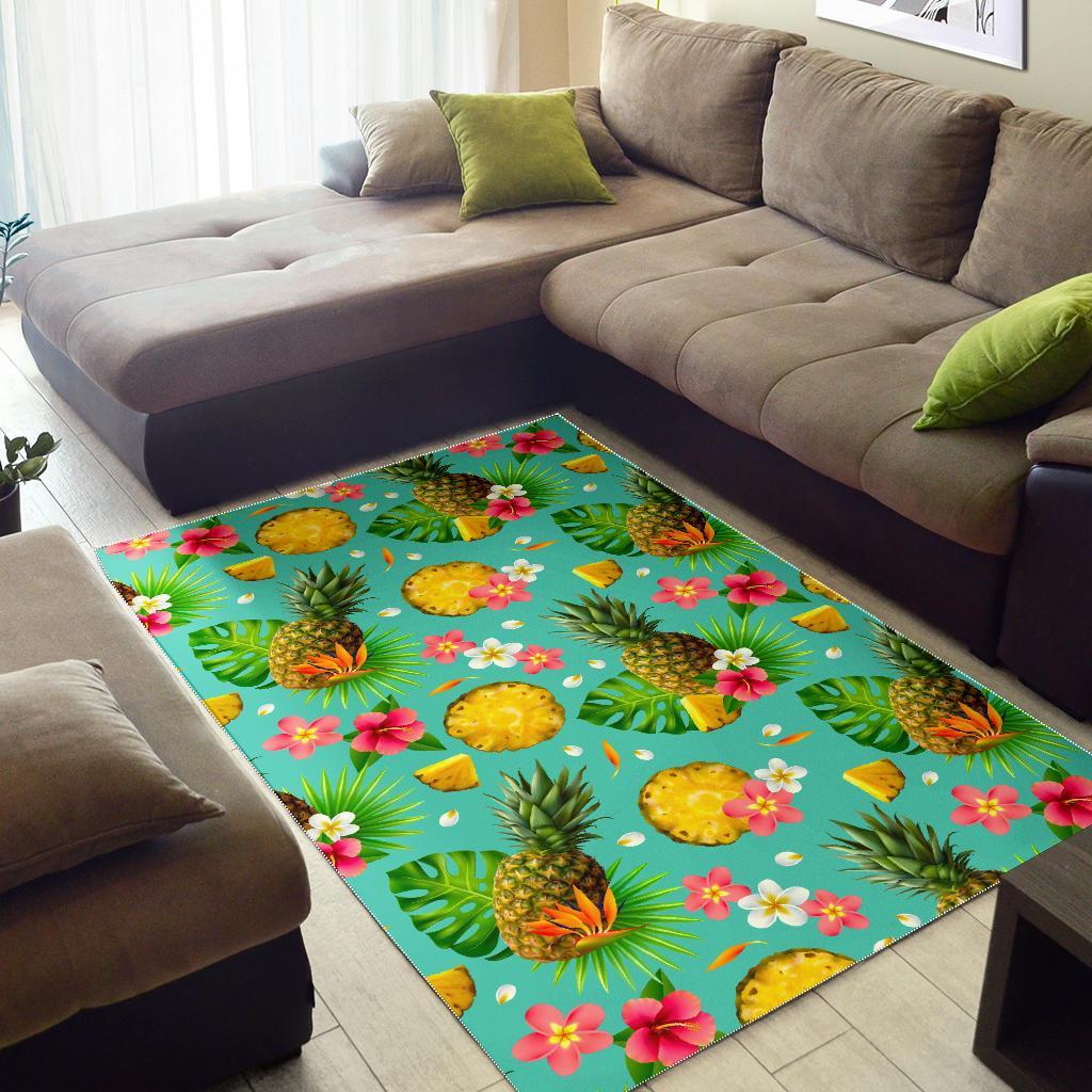 blue aloha pineapple pattern print area rug floor decor 5032