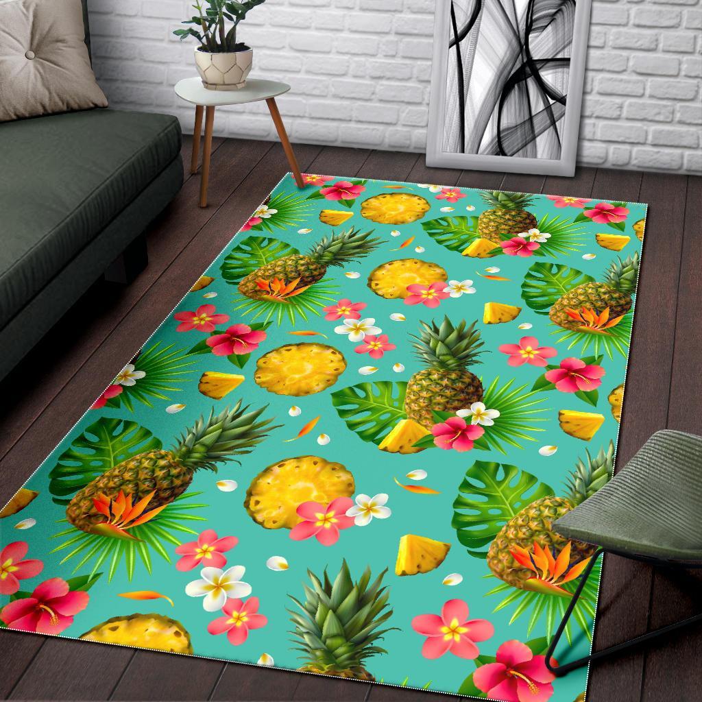 blue aloha pineapple pattern print area rug floor decor 7742