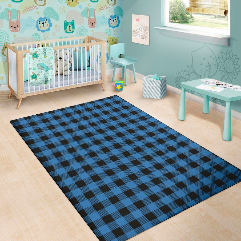 blue and black buffalo check print area rug floor decor 2288
