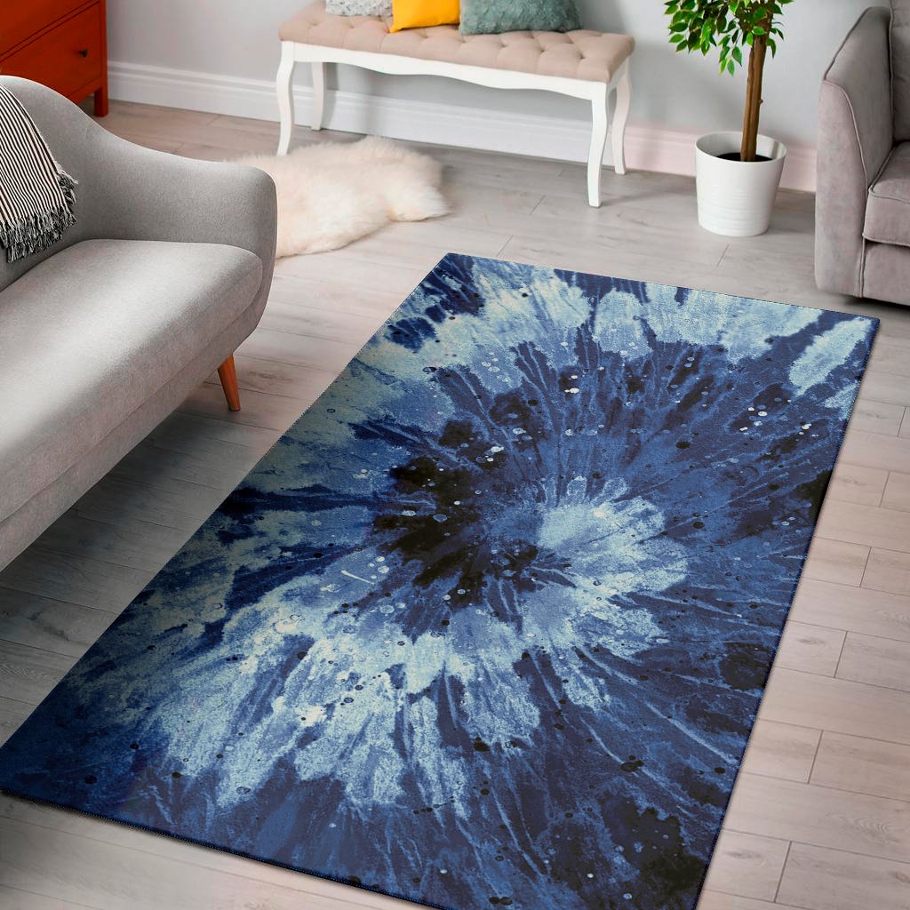 blue and black tie dye print area rug floor decor 5503