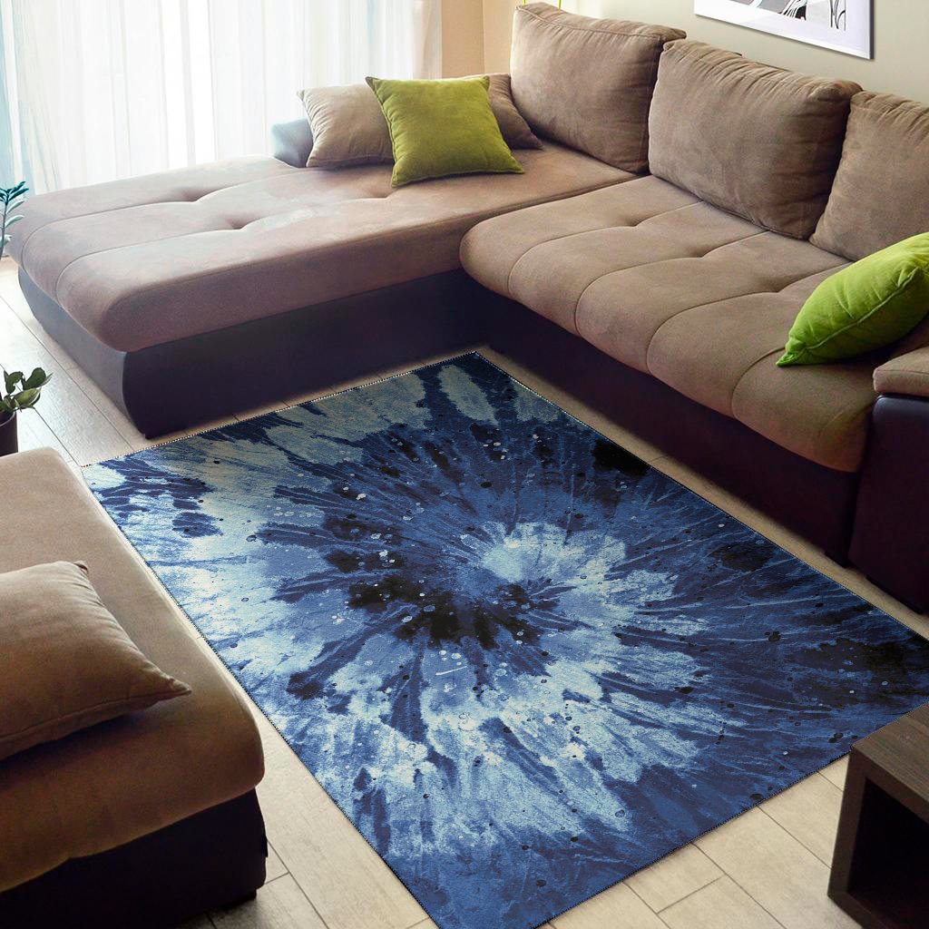 blue and black tie dye print area rug floor decor 5903