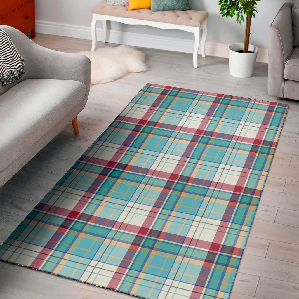 blue and red madras pattern print area rug floor decor 4285