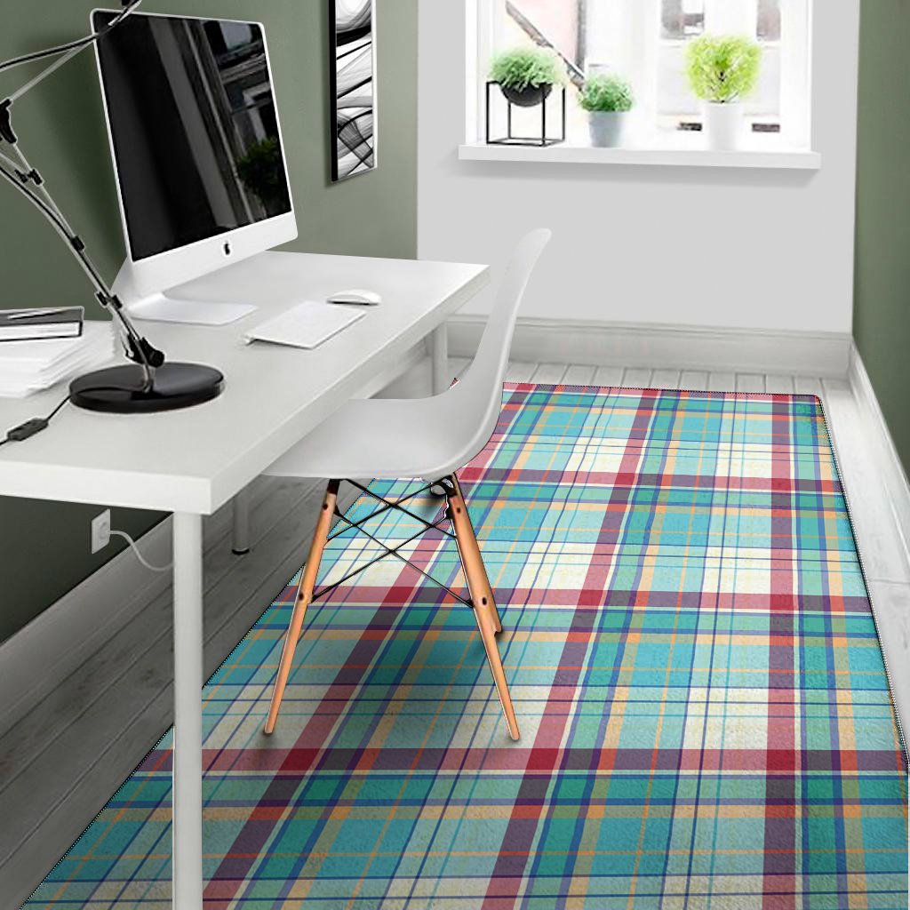 blue and red madras pattern print area rug floor decor 8938