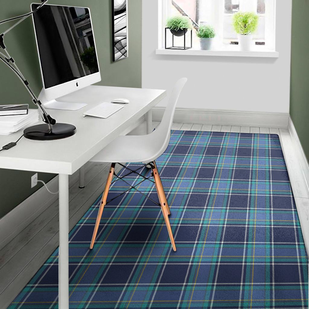 blue and teal tartan pattern print area rug floor decor 1956