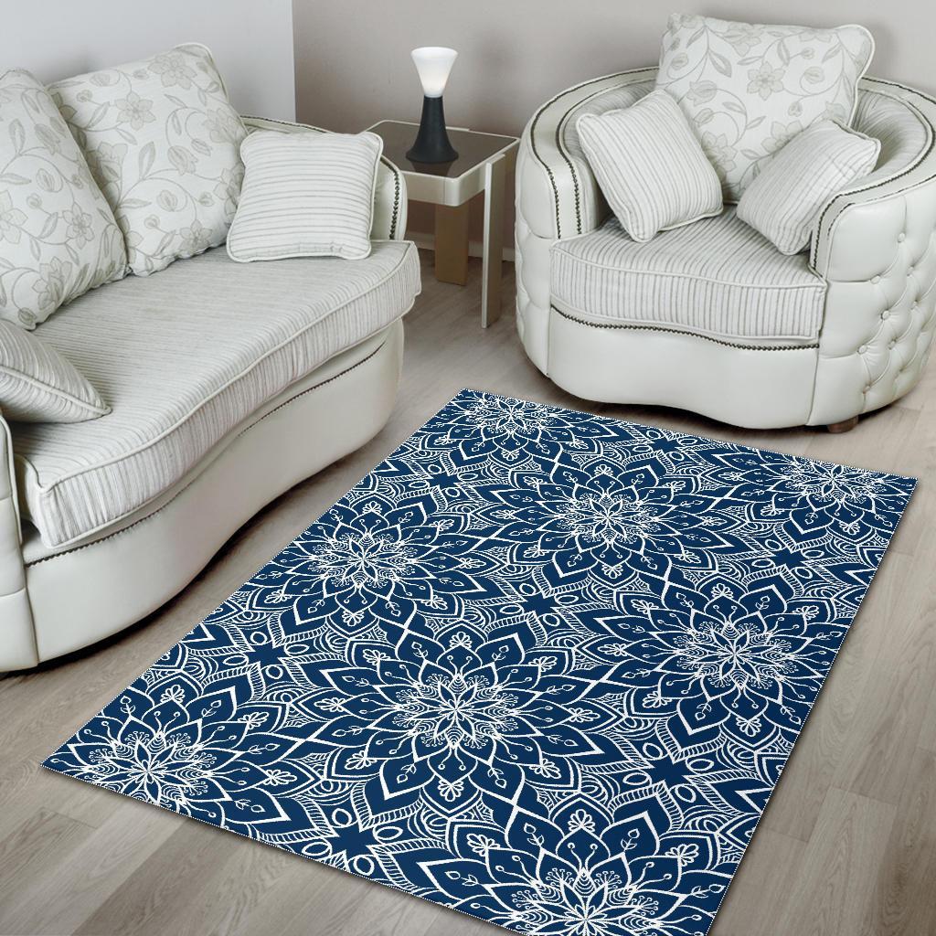 blue and white bohemian mandala print area rug floor decor 5279