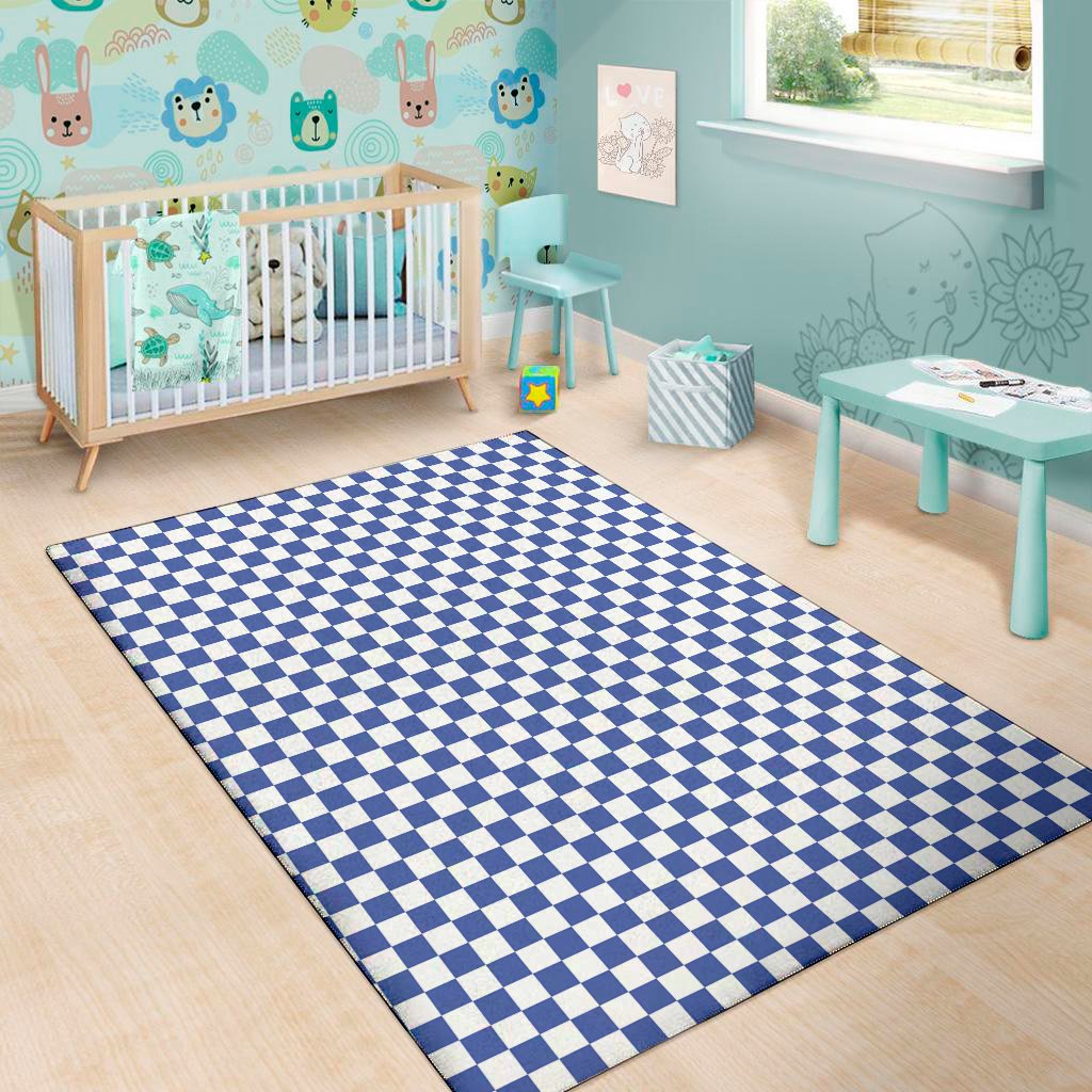 blue and white checkered pattern print area rug floor decor 1630