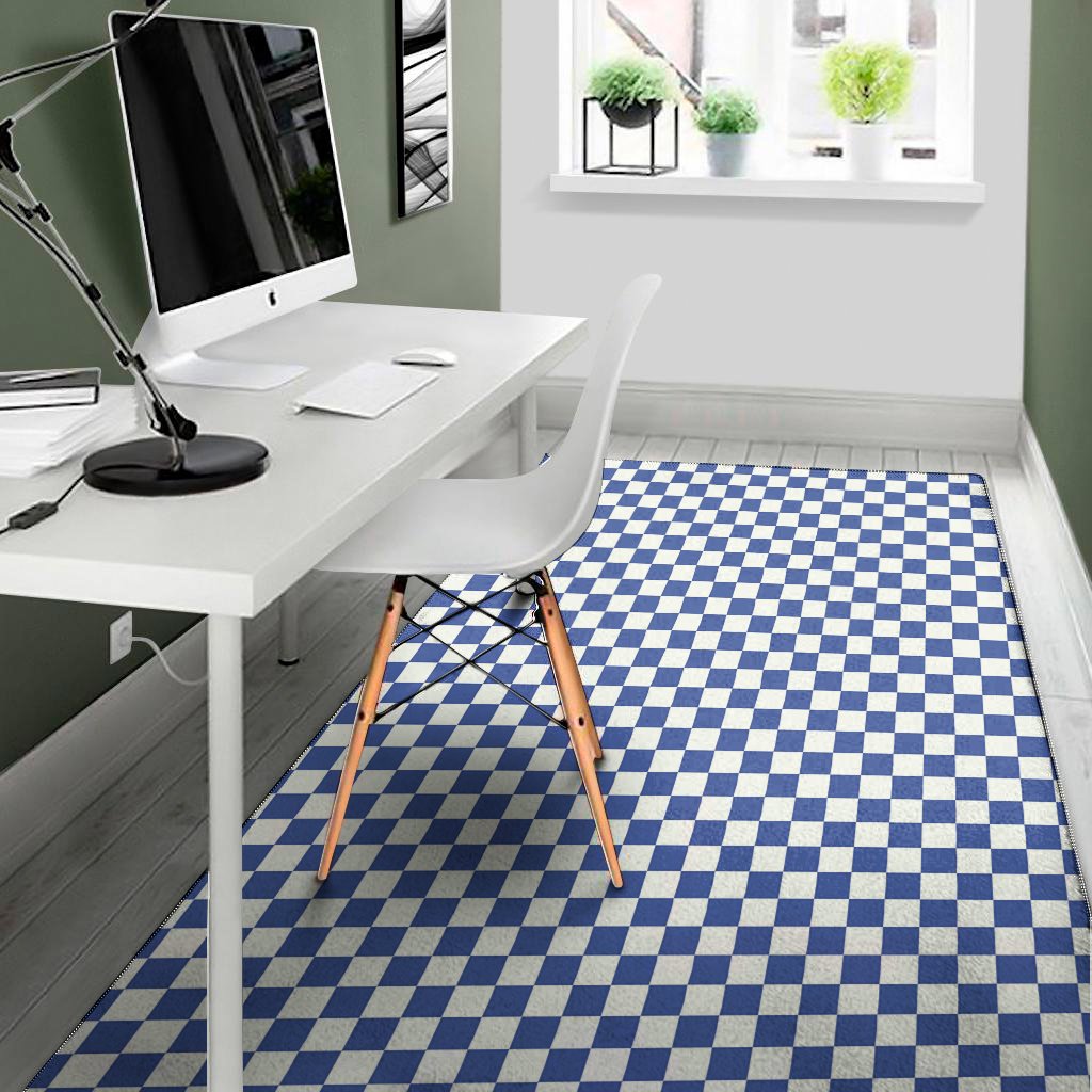 blue and white checkered pattern print area rug floor decor 6737