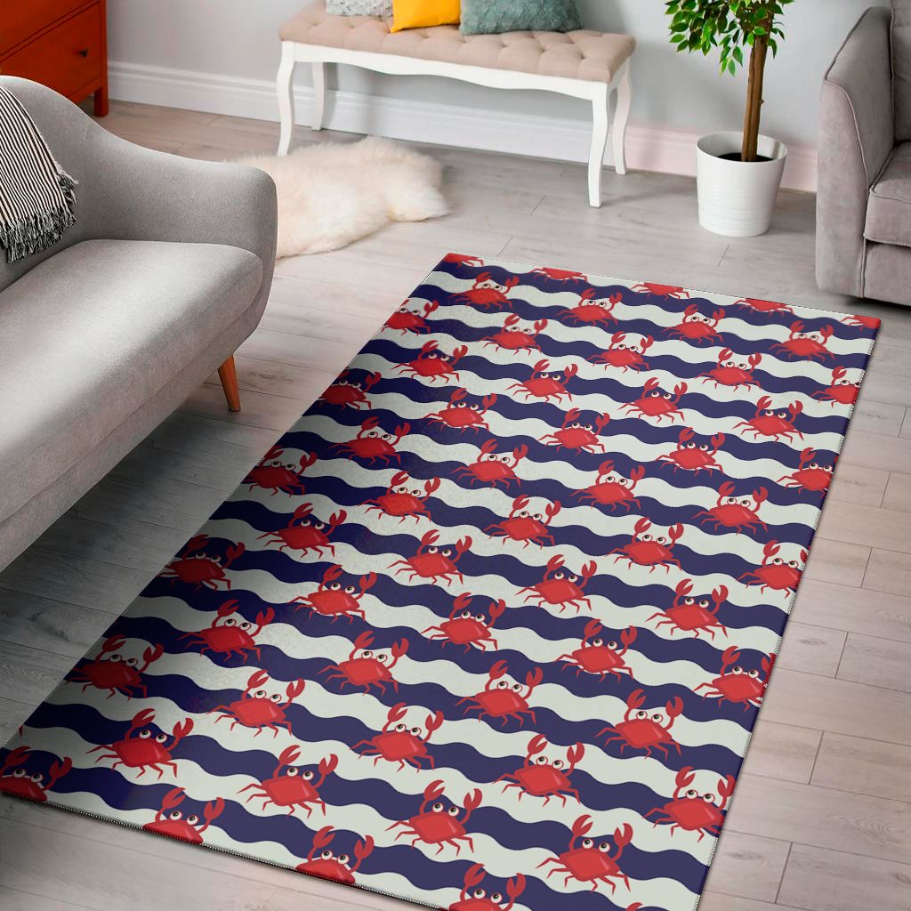 Blue And White Wave Crab Pattern Print Area Rug Floor Decor blue and white wave crab pattern print area rug floor decor 8950
