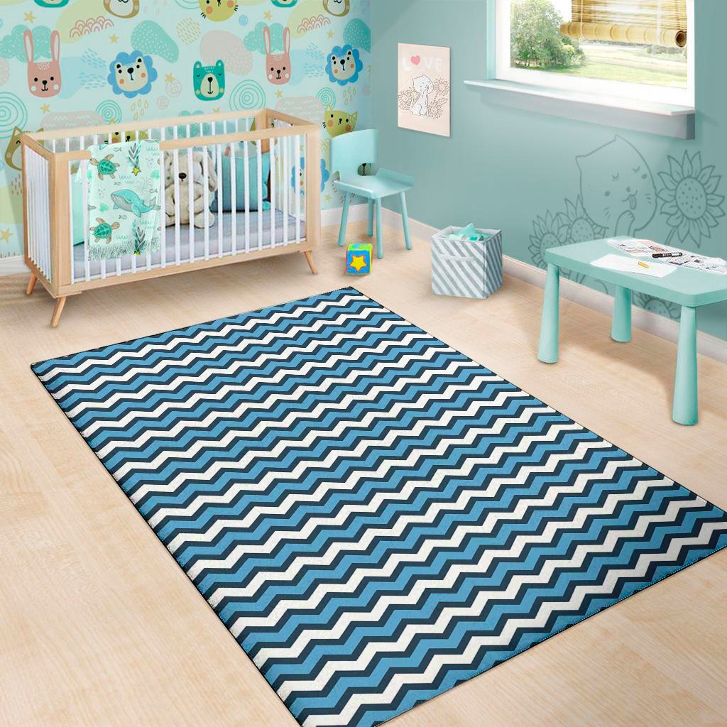 blue and white zigzag pattern print area rug floor decor 2806