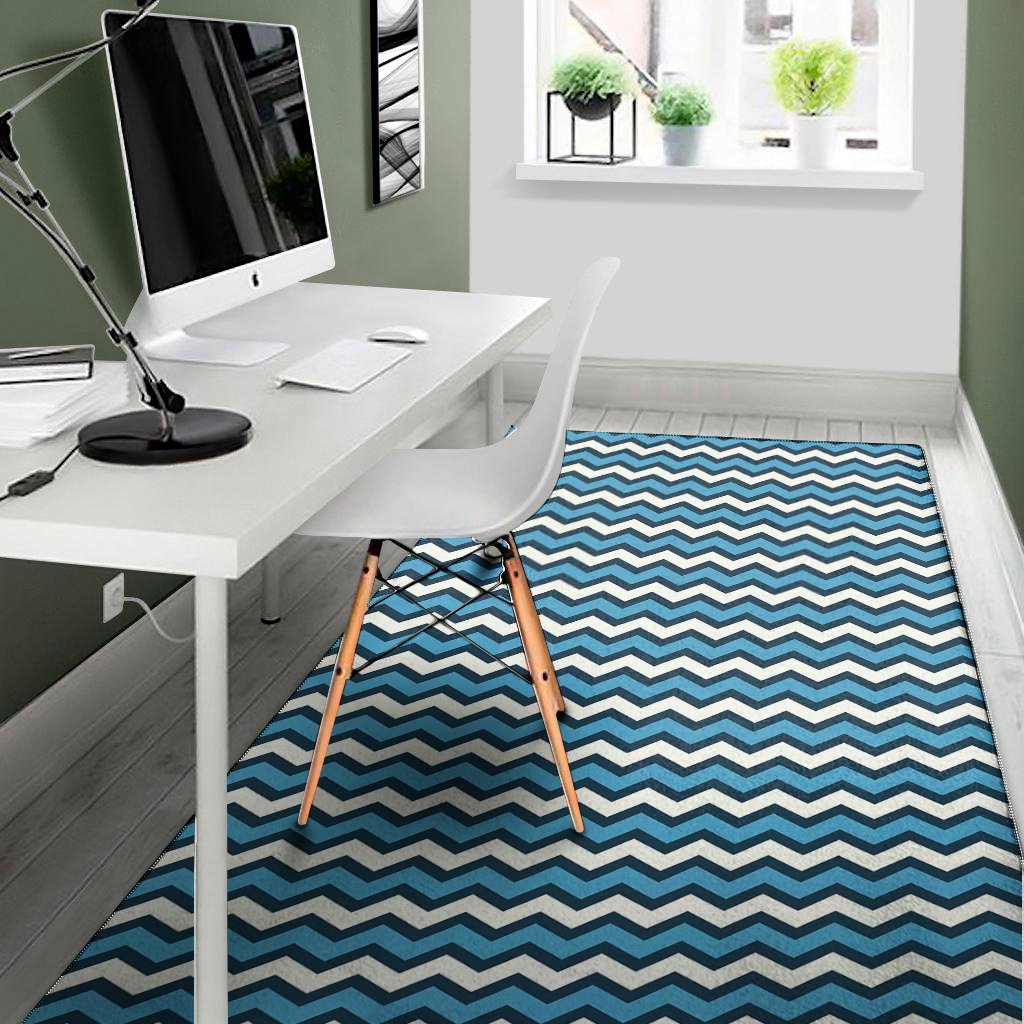 blue and white zigzag pattern print area rug floor decor 4846
