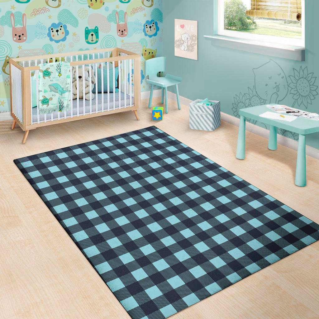 blue buffalo check pattern print area rug floor decor 8143